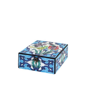 جعبه دکوپاژ(طرح گل‌ و پرنده ایزنیک آبی) کد L74