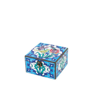 جعبه دکوپاژ(طرح گل‌ و پرنده ایزنیک آبی) کد M74