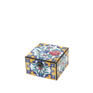 جعبه دکوپاژ(طرح کاشی گل‌ و مرغ زردِ لیمویی) کد M86