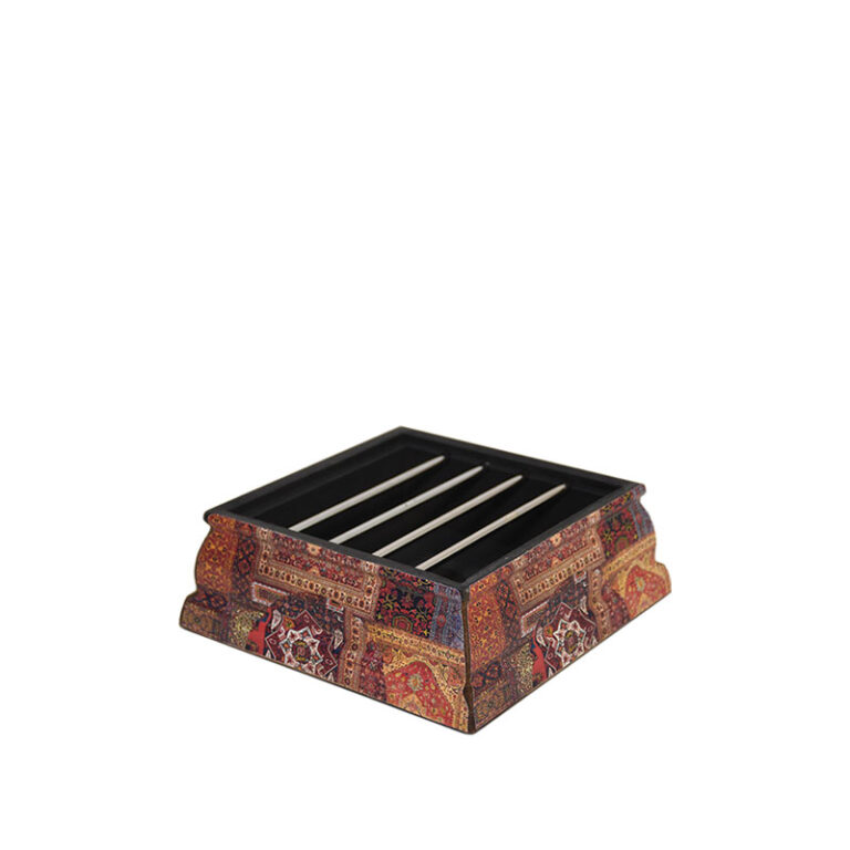 وارمر قوری کاشی‌کاری هندسی آبی و اخرایی – دکوپاژ دست‌ساز(کدV01-94)