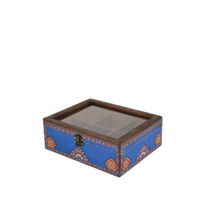 جعبه دکوپاژ درب شیشه‌ای(طرح کاشی موزاییک عثمانی فیروزه‌ای) کد X01-101