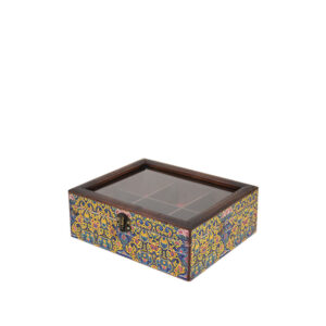 جعبه دکوپاژ درب شیشه‌ای(طرح کاشی هفت‌رنگِ صفوی) کد X01-95