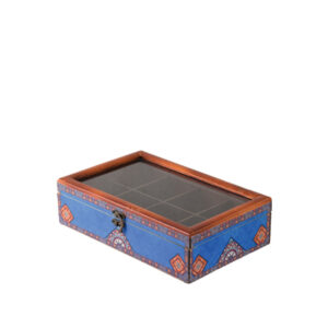 جعبه دکوپاژ درب شیشه‌ای(طرح کاشی موزاییک عثمانی فیروزه‌ای) کد X02-101