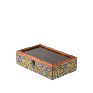 جعبه دکوپاژ درب شیشه‌ای(طرح کاشی هفت‌رنگِ صفوی) کد X02-95