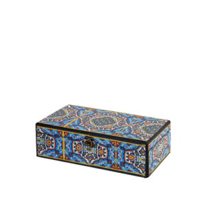 جعبه دکوپاژ (طرح کاشی اسلیمی ترنج فیروزه‌ای) کد Z68