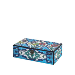 جعبه دکوپاژ (طرح کاشی گل و مرغ اسلیمی زمینه آبی) کد Z74