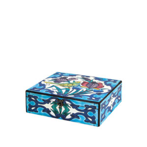 جعبه دکوپاژ(طرح گل‌ و پرنده ایزنیک آبی) کد B74