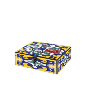 جعبه دکوپاژ(طرح کاشی گل‌ و مرغ زردِ لیمویی) کد B86