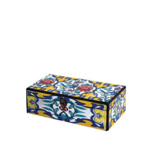 جعبه دکوپاژ (طرح کاشی گل‌ و مرغ زردِ لیمویی) کد Z86